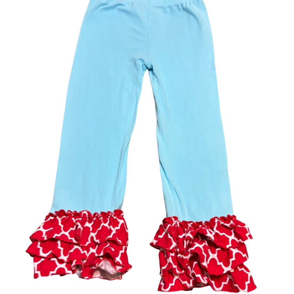 Boutique Aqua and red patterned tiered Ruffle leggings size 6